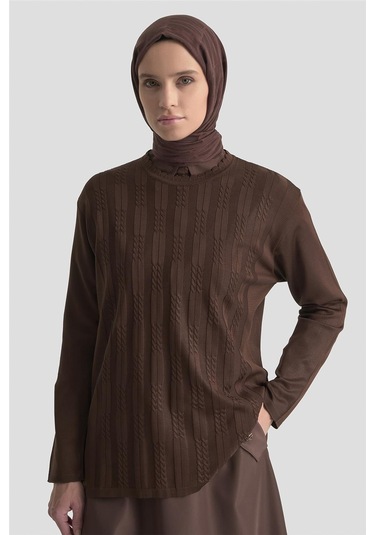 Armine Örgü Desenli Kazak 25kd7004 Kahverengi Kahverengi