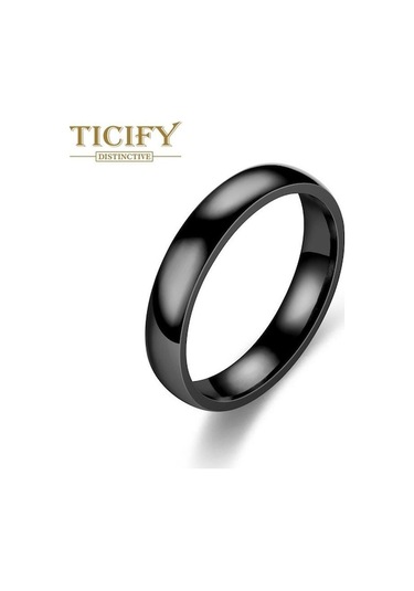 Novahub Siyah Basit 4mm Ark Paslanmaz Çelik Hafif Yüzey Titanyum Çelik Çift Yüzük El Süsü - 5 Siyah