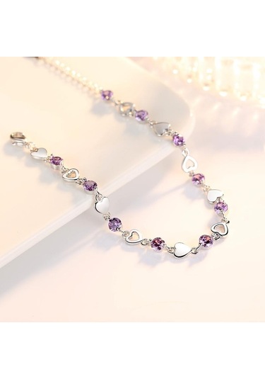 Mor Aşk Şekilli Bileklik Zirkon Kristal Bileklik Mor
