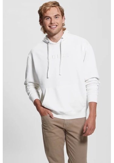 Guess Erkek Finch Beyaz Sweatshirt Beyaz