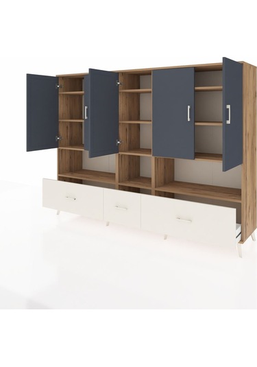 Hyperion Dolap 12 Raflı 3 Çekmeceli 5 Kapaklı 220x44x163 Çam-antr Çam-antrasit/aytaşı