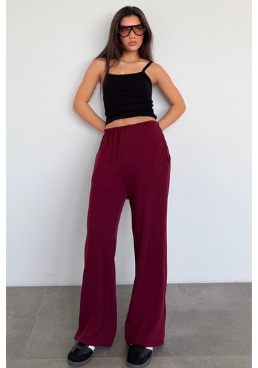 Bordo Geniş Paça Barrel Fit Eşofman Altı Mg2646 Bordo