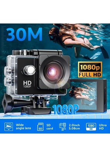 Dashanshop Siyah Ultra Hd Aksiyon Kamerası 140 1080p 2" Lcd Dijital Titreme Önleyici Balıkgözü Lens Şarj Edilebilir Pil Mp4 Formatı