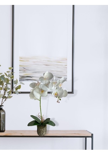 Nettenevime Kütük Saksılı Tekdal Islak Orkide Yapay Çiçek Beyaz 50 x 30 CM