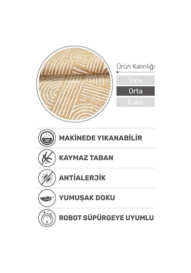 Revna Sarı Bej Kum Beji Yıkanabilir Halı Kaymaz Taban Pamuk Dokuma Salon Mutfak Koridor Halısı Sarı