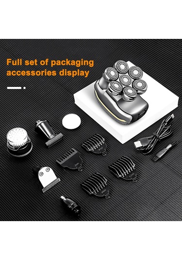 Qingmipy Erkekler İçin 7 Fırçalı Elektrikli Tıraş Makinesi - Tam Gövde Su Geçirmez, Pil Göstergeli, Vücut Bakımı Seti Tıraş, Saç Kesimi, Burun Tüylü, Yüz Temizleme, Masaj - 700mah Li-poly Pil, Silah Rengi Çok Renkli