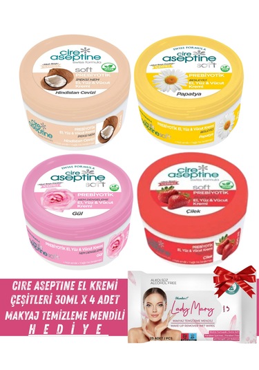 Cire Aeptine El Kremi Bakım Seti 30 Ml X 4 Adet + Makyaj Temizleme Mendili 25'li Hediye