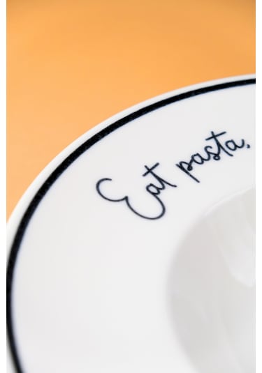 Tabak Evi Motto Makarna Tabağı Seti 2 Li 29x5,5x4cm Beyaz - Siyah