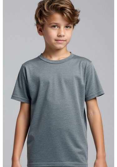 Boyama Gri Çocuk T-shirt Kız Erkek Unisex %100 Pamuk Boyama Gri