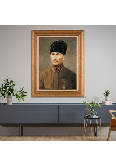 Altın Varaklı Çerçeveli Paspartulu Atatürk Tablo Hk2181