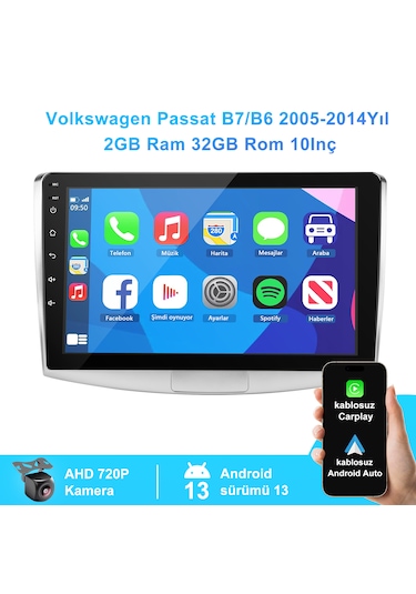 Volkswagen Passat B7 B6 2005-2014yıl 2gb Ram 32gb Rom Carplay Mul