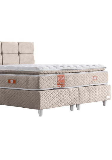 Gümüş Tek Kişilik Baza Başlık Real Pedli Yatak Seti Krem 90 x 190