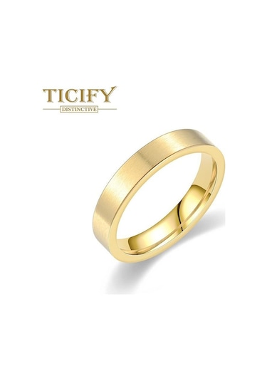 Altın 4mm Vejetaryen Yüzük Basit Mat Titanyum Çelik Yüzük 8 Altın