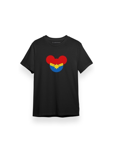 Captian Marvel Mouse Head Siyah Kısa Kol Erkek Tshirt 001