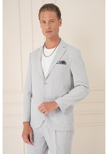 Comfort Fit Torba Cep Dokulu Esnek Pamuk Casual Gri Mavi Ceket C 676 Gri - Mavi