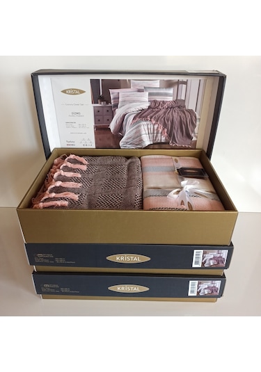 Kristal Çift Kişilik Dekoratif Yatak Örtüsü Seti Gizmo Kahverengi