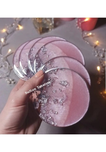 4 Lü Epoksi Bardak Altlığı - 109 Pembe