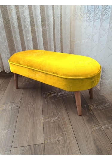 Ultra Lüks Oval Parrot Puf Ahşap Ayak Sarı