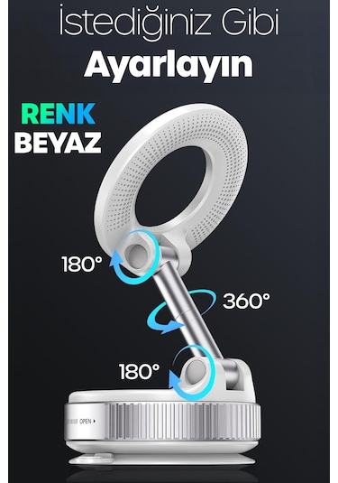 4lü Magnetpro 360 Ayarlanabilir Araç İçi Masa Üstü Vakumlu Mıknatıslı Magsafe Telefon Tutucu Beyaz Beyaz