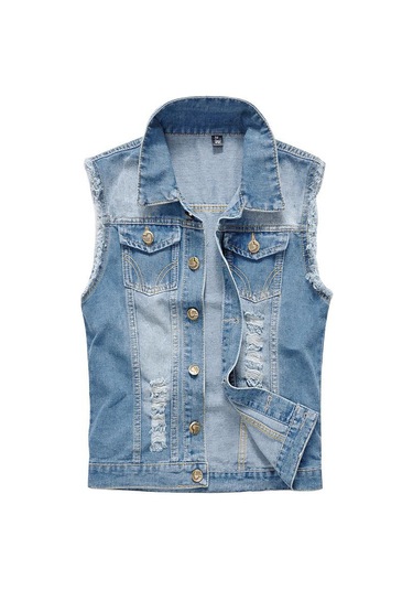 2023 Yeni Büyük Boy Trendy Motosiklet Erkek Kot Yelek Sevgiliye Tank Top Mavi