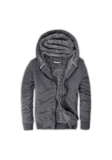 Buratti Içi Kürklü Kapüşonlu  Slim Fit Erkek Sweat 575708 Antrasit