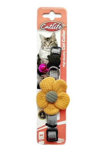 Catlife Çıngıraklı Çiçekli Kedi Boyun Tasması Sarı 30 CM