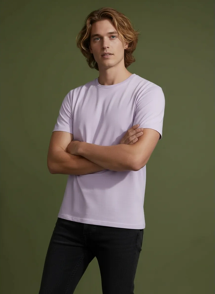 Uzcotton Lila Renkli Düz Tişört 26986165 Pembe