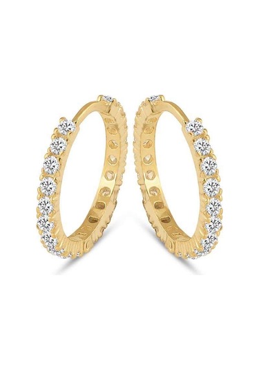 Halka Gümüş Küpe Zirkon Taşlı Gold Orta