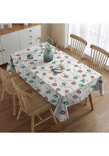 Noel Desenli Dikdörtgen Masa Örtüsü 60x84 İnç, Su Geçirmez Ve Leke Tutmaz Noel Işığı Süs Eşyası