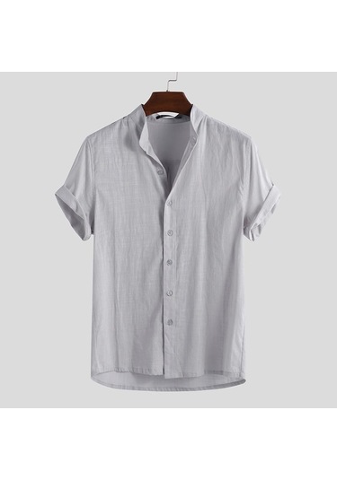 İncerun Yaz Erkek Kısa Kollu Sade Beyefendi Streetshirt Gömlek Gri