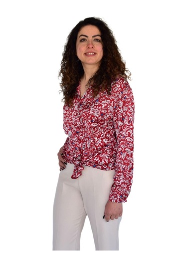 Kadın Saten Baskıkılı Desen Uzun Kol Gömlek Bgl-st04214 Kırmızı