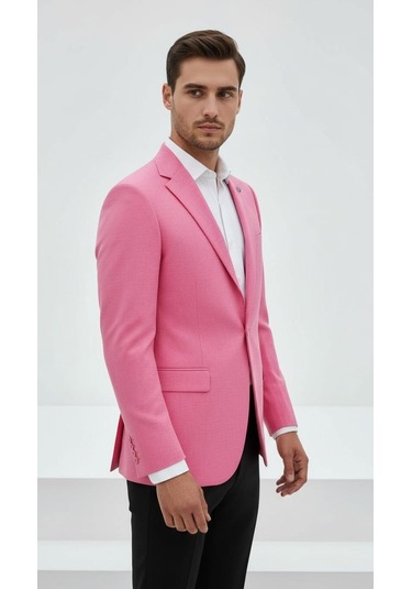 Plus Scorpion Açık Pembe Erkek Slim Fit Tek Düğmeli Blazer Ceket Astarlı, Şık Ve Modern Kesim Açık Pembe