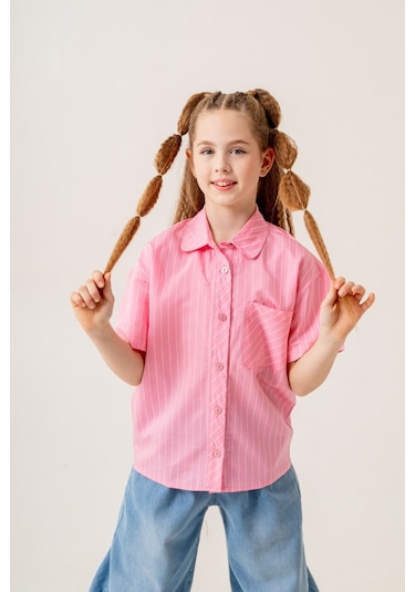 Kız Çocuk Bebe Yaka Yarım Kol Gömlek 3171 Pembe