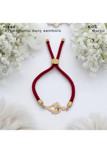 Archin Nisan Ayı Doğumlarına Kırmızı Örgülü 14 Ayar Altın Plakalı Minik Kuş Motifli Hediye Bileklik-363ay Nisan