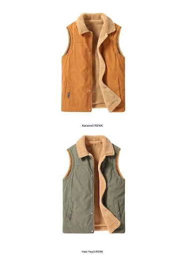 Peluş Sıcak Yelek Yelek Çok Yönlü Günlük Dik Yaka Erkek Yeleği Siyah