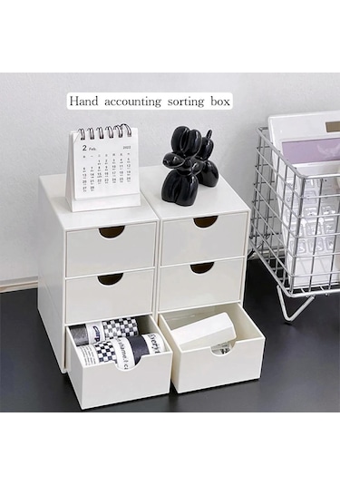 1 Adet Mini Üç Katlı Çekmeceli Masaüstü Saklama Kutusu, Ofiste Takı Ve Kozmetik Saklamak İçin Mükemmel, Küçük Beyaz Beyaz