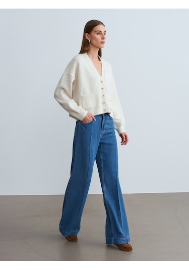 Dilvin 72102 Dökümlü Wide Leg Jean-mavi Mavi
