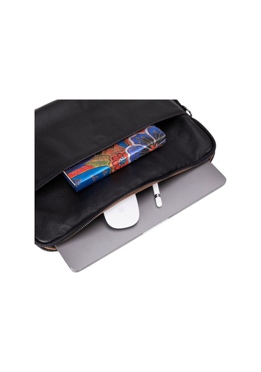 Leeds 14 İnç Macbook Ve Pc Uyumlu, Hakiki Deri, El Yapımı Kılıf, Kömür Siyahı Siyah