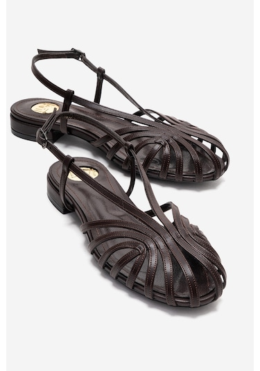 Luvishoes Lıss Kahverengi Cilt Kadın Sandalet Kahverengi