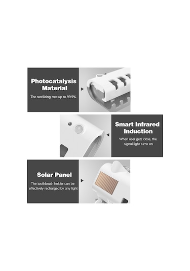 Geeksen Uv Işınlı Güneş Enerjili Şarj Edilebilir Otomatik Diş Macunu Dispenser Duvar Diş Fırçası Dezenfektör Organizer Siyah