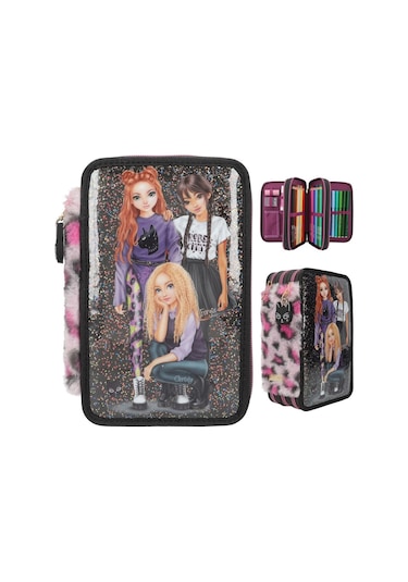 Top Model Üçlü Kalem Kutusu Rebel Kıtty Renkli