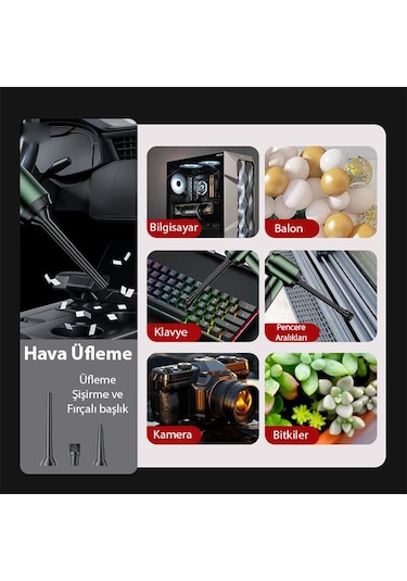 ALLY ST-6670PLUS 18000pa Güçlü Portatif 3 Kademeli Tasinabilir Vakumlu Kablosuz Üflemeli Mini Araç Süpürgesi