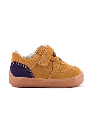 Rakerplus Bob Hakiki Deri Taba Barefoot Cırtlı Lastikli Bebek Sneaker Ayakkabı Taba