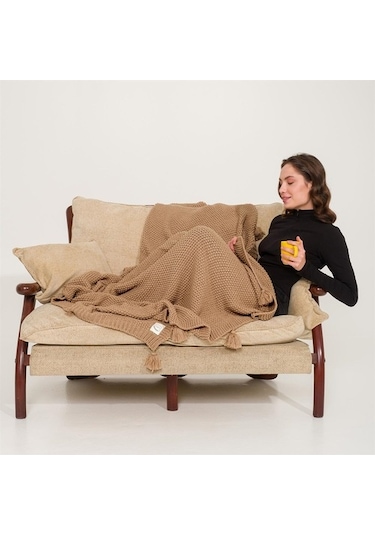 Coco Pirinç Örgü Ponponlu Triko Tv Battaniyesi Throw Koltuk Şalı (538861712)-130X170