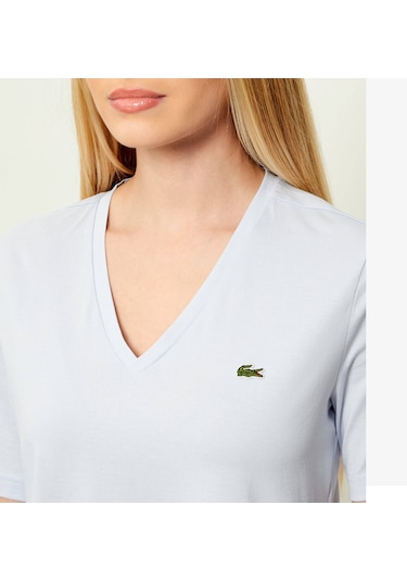 Lacoste V Yaka Organik Pamuk Bayan T-shirt Açık Mavi