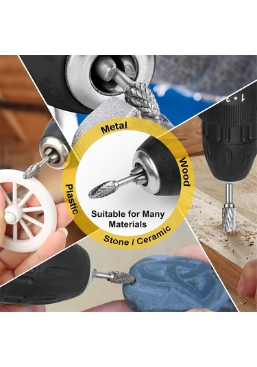 Xurunkeji Karbür Freze Seti Dremel Döner 1/8 İnç Şaft 10 Adet Kalıp Taşlama Makinesi Döner Alet Raspa Uçları Aksesuarları İle Uyumlu