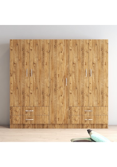 tanmob 5 Kapılı Dört Çekmeceli Geniş Gardrop Çam- Grd0702