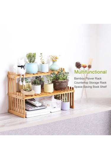 Yifomall 27cm Çift Katlı Misket Bambus Çiçek Ve Çeşitli Eşya Rafı - Dayanıklı, Organize Eden, Evde Kullanımı İçin K/d Paketle Teslim