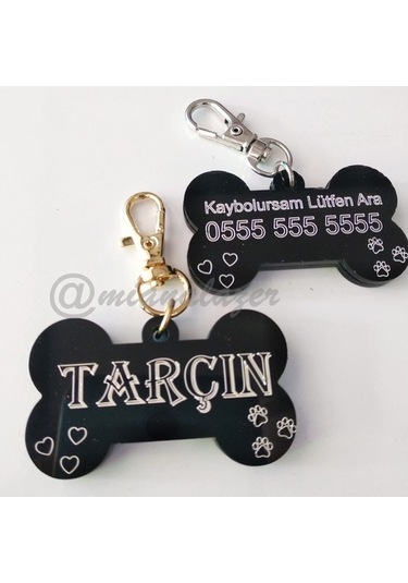 Siyah Köpek Künyesi Kemik Şeklinde Köpek Isimliği Künyesi Tasma