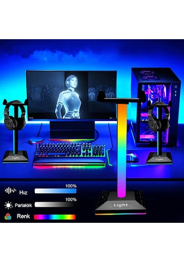 Rgb Gaming Kulaklık Standı Led Aydınlatma Usb Type-c Giriş 10renk